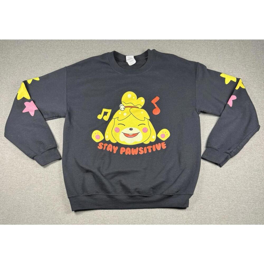 Animal Crossing Isabelle “Stay Pawsitive” Sweatshirt Black Gildan Heavy Blend M